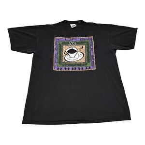 Vintage 1992 Lee The Art of‎ Coffee Cotton Espresso Latte Black Shirt Men's XL